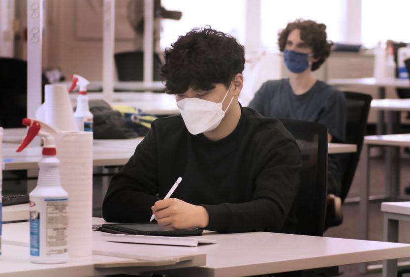 students in class with masks